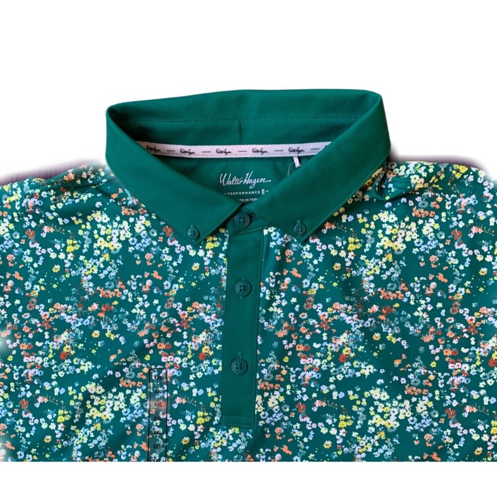 Walter Hagen Men’s P 11 Green Garden Party Print Short Sleeve Golf Polo Size 2XL - Picture 6 of 7